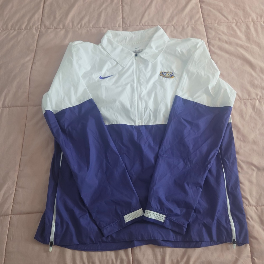 Nike Dri-FIT LSU Tigers Mens Large Half Zip Windbreaker Jacket Purple White